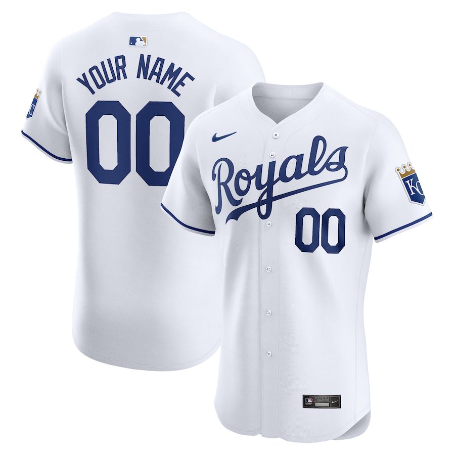 Men Kansas City Royals Nike White Home Elite Custom MLB Jersey->customized mlb jersey->Custom Jersey